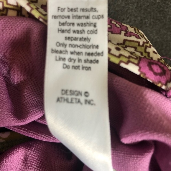 Athleta One Piece Halter Swimsuit Sz. XL Celery Purple Floral Cut Out Tied Back - Picture 6 of 7